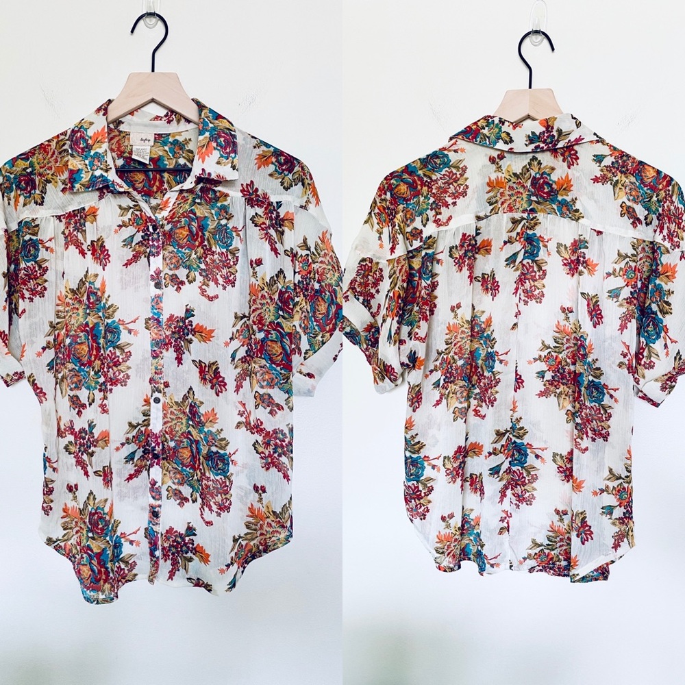 Daytrip Sheer Floral Short Sleeve Button Up Shirt